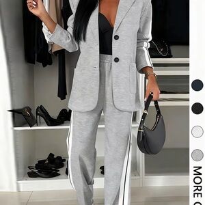 Elegant Gray Women's Track Suit with White Accents